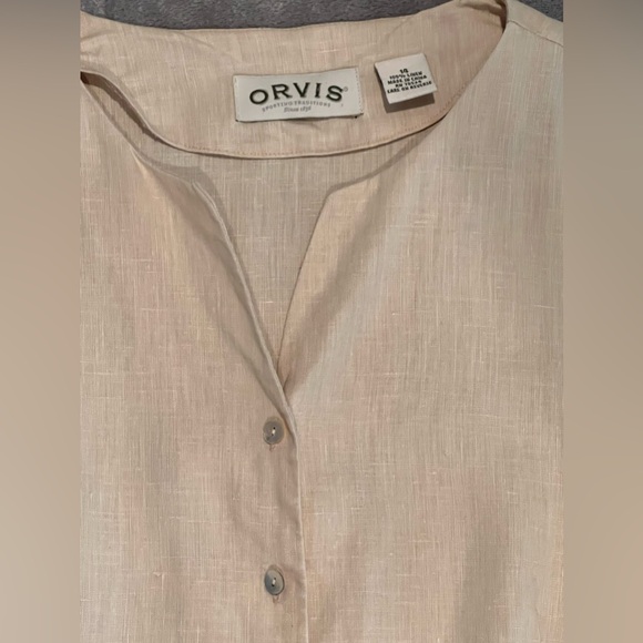 Orvis Shirt Women’s 14 Beige Performance Linen Short Sleeve V-Neck - Picture 2 of 10